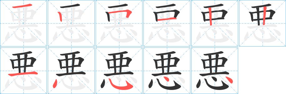 悪字的筆順?lè)植窖菔?></p>
<script src=