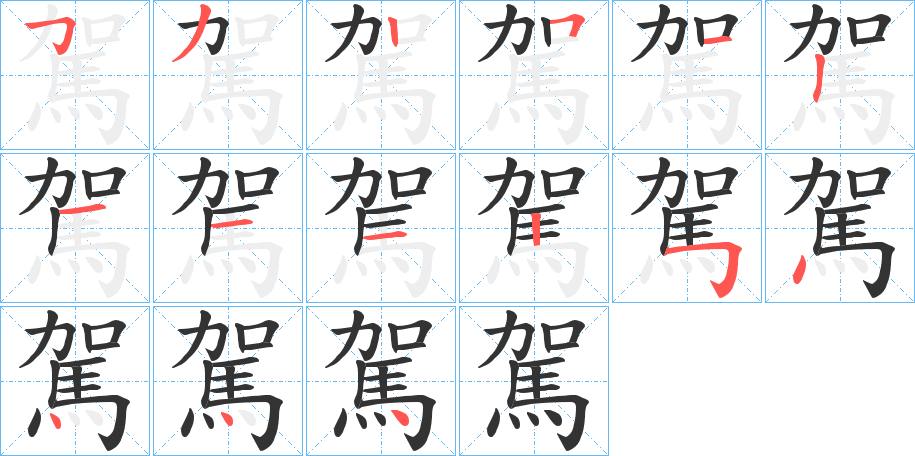 駕字的筆順?lè)植窖菔?></p>
<script src=